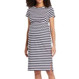 Ingrid & Isabel Navy and White Striped Midi Maternity Dress